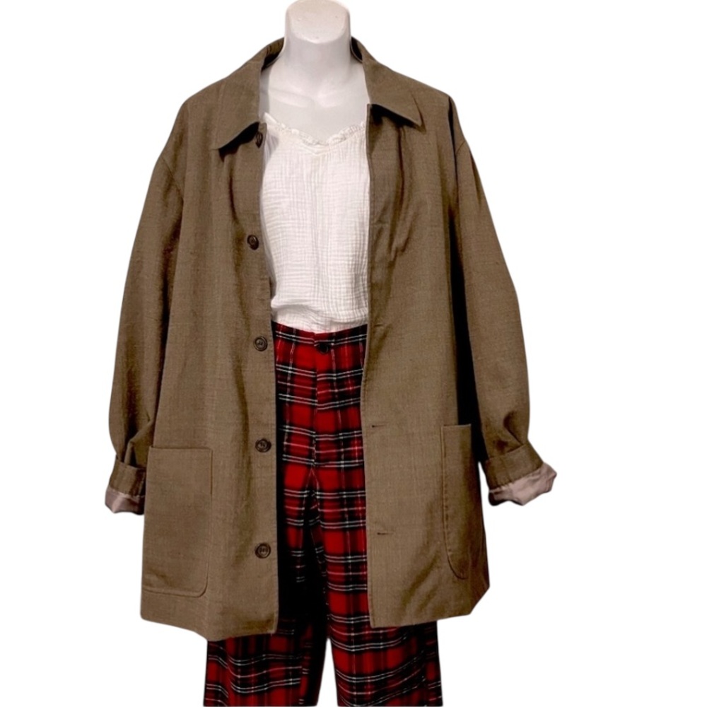 Allyn Saint George American Sport Blazer Neutral Tan Tweed Jacket Car Coat Sz XL